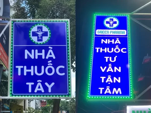 Biển vẫy đèn LED cho nhà thuốc giúp khách dễ nhận biết cơ sở khi di chuyển từ hai hướng, đặc biệt vào buổi tối.